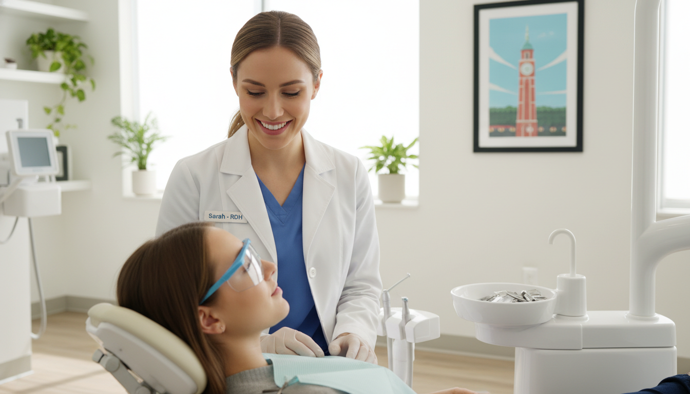A relaxed patient consulting with a friendly dental hygienist about sedation dentistry in Ashburn, VA
